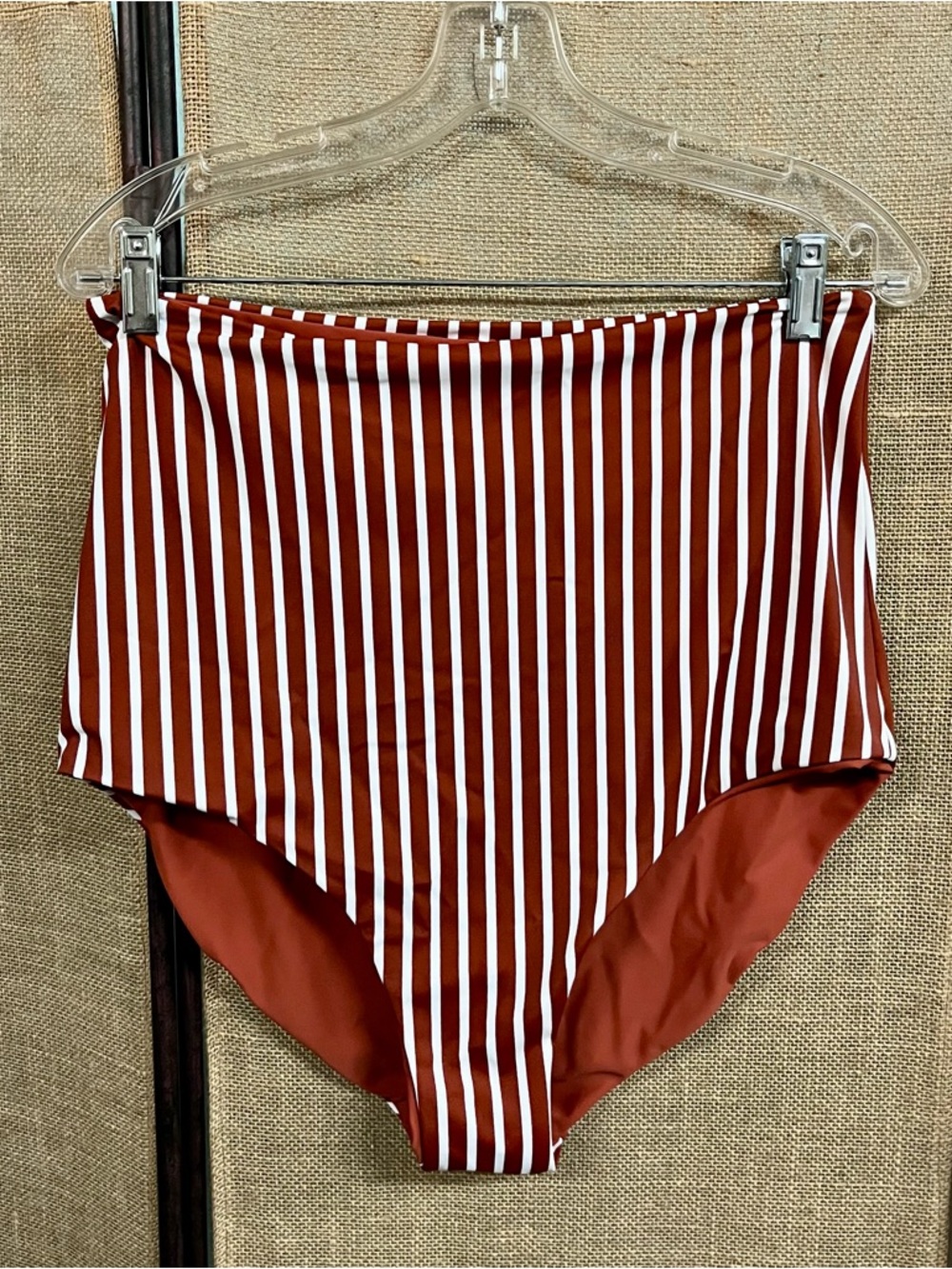 Coral Reef High-Waist Striped Bikini Bottom - Rust & White NWT